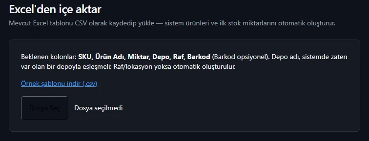 Excel'den içe aktarma